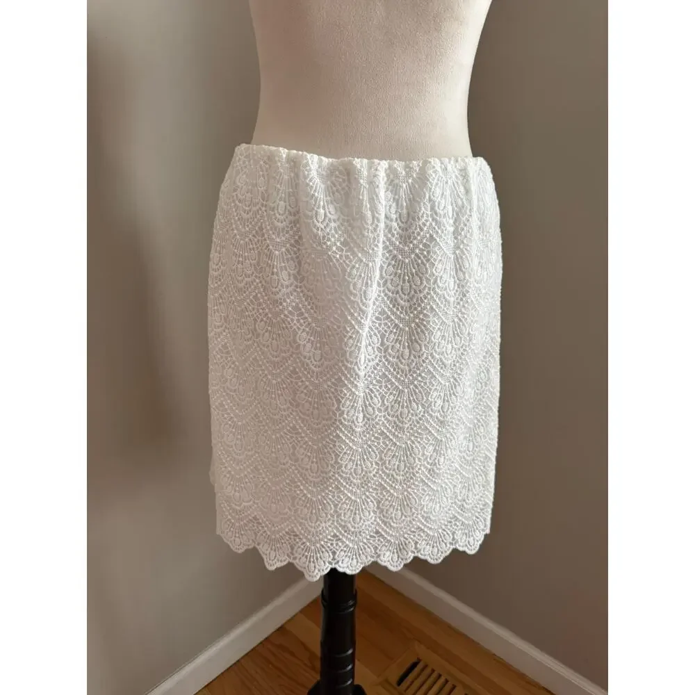 J.Crew White Lace Mini Skirt Scalloped Hem Size 6 Coquette Bridal Graduation